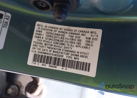 2014 Honda Cr-V Lx z USA, uszkodzony, nr VIN 2HKRM4H37EH650200